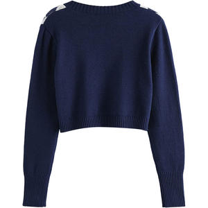 Pull en jacquard en peluche pour femme personnalisé, col en V, motif jacquard, tricot côtelé, extensible, jacquard 12 jauges, tricot en peluche pour femme - Product Image 4