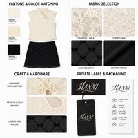 Ensemble deux pièces OEM pour femme, dentelle florale, manches courtes, col à découpe, jupe midi en maille, logo personnalisé