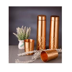 Botella de agua de cobre ecológico, tapa de vidrio elegante, vida sostenible, estilo de vida saludable, paquete de regalo de bienestar Ayurveda para personas ocupadas - Product Image 1