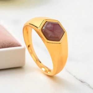 925 Silver Hexagon Gemstone <b>Ring</b> - 8 MM Stone Fashion <b>Ring</b> Jewelry - Signet <b>Ring</b> - Product Image 4