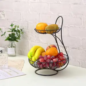 High Quality Wedding Durable Layer Storage Rack Kitchen Wire Metal Stackable 3 Vegetables 2 Tier Fruit Basket