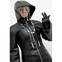 Manteau Trench Unisexe Noir Gothique en Toile avec Col Montant en Similicuir, Veste Duster Cyberpunk Alternative, Cosplay Dark Fantasy