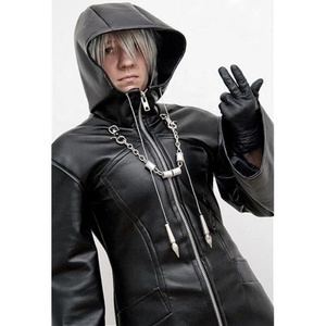 Manteau long noir personnalisé en PU avec capuche, fermeture éclair sur le devant, décorations chaînes, style Dark Fantasy, veste Duster pour l'hiver - Product Image 2