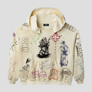 2025 nouveau personnalisé partout Graffiti imprimé sweat à capuche détresse strass XL taille 100% coton uni teint saison d'hiver - Product Image 1