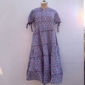 Robe bohème en coton imprimé à la main, robe de bal de promo estivale, robe de demoiselle d'honneur à fleurs - Product Image 1