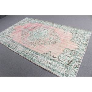 พรมวินเทจตุรกีขนาดใหญ่ 5.3x8.5 ฟุต พรมขนสัตว์สีชมพู - Product Image 2