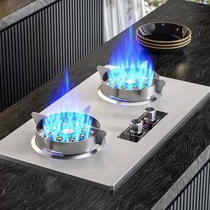 Table de cuisson à gaz encastrable double brûleur en acier inoxydable à commande tactile, haute performance thermique, classe énergétique domestique disponible - Product Image 1