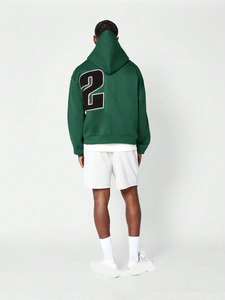 Nouveau vert surdimensionné personnalisé Chenille broderie Patch à capuche pull lourd épais 100% coton français Terry sweats à capuche hommes en relief - Product Image 3