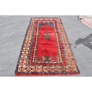 พรมตุรกีโบราณสีแดง-เบจ4.3x7.8ฟุตพรมปูพื้นสไตล์โบฮีเมียนขนาดใหญ่10มม. ทำจากยางขนสัตว์สำหรับตกแต่งห้อง - Product Image 1