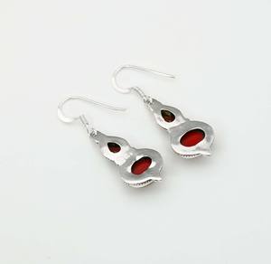 Women's 925 Solid <b>Sterling</b> <b>Silver</b> Faceted Red Garnet and Red Coral <b>Drop</b> <b>Earrings</b> Two Stone Hook with Bezel Setting Everyday Wear - Product Image 3