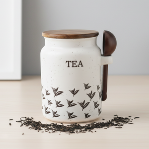 Premium Quality 3460989LA Nordic Design DURABLE PORCELAIN <b>CANISTER</b> WOOD LID &WOOD SPOON - Product Image 2