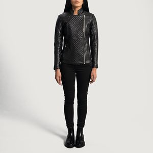 Veste de motard en cuir véritable peau de mouton, Aniline, fermeture éclair, Grain oriental, matelassé, noir, doublure en Viscose, intérieur et extérieur - Product Image 6