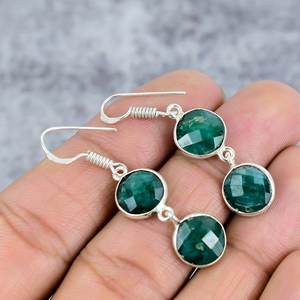 ต่างหูอัญมณีสีเขียวมรกตสีเขียว925สีเงินทรงกลมต่างหูแบบห้อยสำหรับผู้หญิงของขวัญต่างหูสำหรับเธอ - Product Image 1