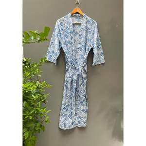 Robe Kimono Indienne Légère en Coton Taille Unique à Imprimé Animal, Motif Bloqué, Style Vintage, pour Spa, Manches Longues - Product Image 5