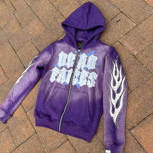 Logo personnalisé avec motif brodé en éponge française délavée, sweats à capuche vieillis avec fermeture éclair et lavage à l'acide pour l'hiver - Product Image 5