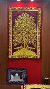 Tapisserie murale rectangulaire brodée à la main Zardozi, artisanat indien sur tissu de soie, art du tapis de bijoux - Product Image 4