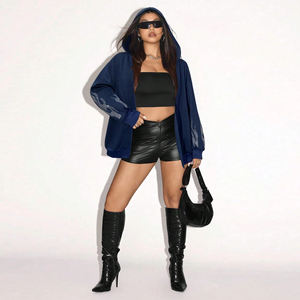 Cropped Soft <b>Rhinestone</b> <b>Hoodie</b> Women Fleece Cotton Zip Up Breathable Cozy Streetwear Vintage Acid Wash Embroidery Patch <b>Hoodie</b> - Product Image 4