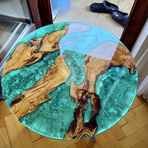 Table ronde en bois massif au design moderne avec finition en résine époxy pour le dîner et le café de l'Inde pour la chambre à coucher - Product Image 1