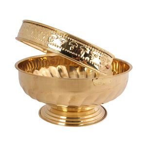 ถังทองเหลืองโบราณออกแบบด้วยมือด้วยการขัดเงาสีทองและมือจับสไตล์ทางศาสนา - Product Image 2