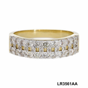 แหวนเพชรหลายแถวสีทอง14K สุดหรูพร้อมดีไซน์กว้าง - Product Image 4