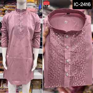 Indian Ethnic Men's Wear Premium Ethnic Wear Collection Premium Silk With Embroidery Work <b>Kurta</b> with Raymond Cotton Pyjama Set - Product Image 5