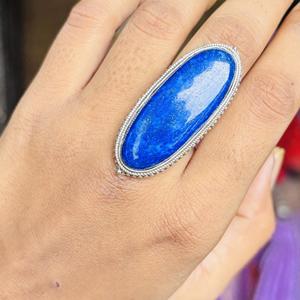 Wholesale Bohemian Style 925 Silver plated <b>Ring</b> Fashionable Oval shape <b>Lapis</b> <b>Lazuli</b> Gemstone for Weddings Engagements Parties - Product Image 1