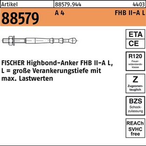 Anclaje Fischer Highbond R 88579 M12x100/40 A4 Paquete de 10 Piezas - Product Image 1