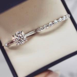 Bague de mariage en or jaune 10 carats, or rose et or blanc, taille ronde, diamant cultivé en laboratoire, bague de fiançailles en diamant taillé rond pour elle - Product Image 2