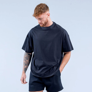 Top vente Logo personnalisé noir hommes T-Shirts tombé emmanchure et épaule surdimensionné Fit Gym formation et vêtements de sport t-shirt pour hommes - Product Image 3