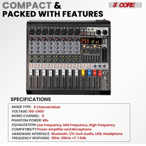 มิกเซอร์เสียง 5 คอร์ 8 ช่อง ดีเจ ซาวด์บอร์ด อินเตอร์เฟส USB บลูทูธ คอนโซลมิกซ์เสียง พร้อมเอฟเฟกต์ DSP 99 แบบ - Product Image 2