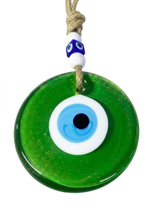 SNB1003 Handmade 13cm Light Green Glitter Glass Evil Eye <b>Wall</b> Hanging <b>Ornament</b> - Large Murano Style Turkish Nazar Bead for Home - Product Image 1