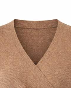 Women Camel <b>Brown</b> Wrap Style Knit Sweater <b>Long</b> <b>Sleeve</b> V Neck Soft Casual Winter <b>Top</b> Elegant Ladies Fashion Pullover Daily Wear - Product Image 5