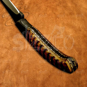 Haute qualité personnalisé enduit de poudre noire D2 acier filet de cuisine couteau poignée ronce bois, gaine en cuir, coupe lisse - Product Image 5