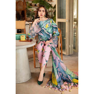 Vestido modesto recto de gasa con estampado floral para Eid - Colección Maria B MPT-2503-B TC-1179 - Product Image 4