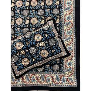 Hand Block Printed King Size 100% Cotton Double Bedsheet Pillow Cover Eco-Friendly Floral <b>Comforter</b> <b>Set</b> for Home 3 Pcs <b>Set</b> - Product Image 1