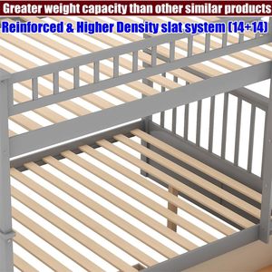 Lit superposé pleine grandeur en bois massif de haute qualité 2 tiroirs de rangement épaissi renforcé pour une plus grande résistance Convertible traditionnel - Product Image 6