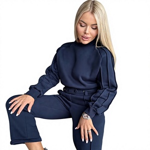 Conjunto de Pantalones Deportivos de Forro Polar Transpirable con Capucha y Mangas Largas en Azul Marino para Mujer, con Bolsillos Laterales y Cierre de Botones, para Otoño - Product Image 4