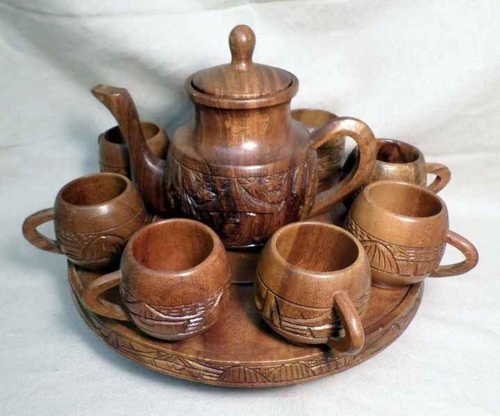 TEA  REQUIREMENTS; Customizable Logo Printed Coconut Wooden Afternoon Tea Set Handicraft Sustainable 300ml Wood Drinkware