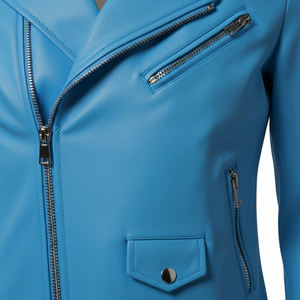 Modern Blue Leather Biker Jacket <b>Women</b> Daily Fashion Custom Design Bulk Wholesale Factory Price Genuine Motorbike Style Gear - Product Image 6