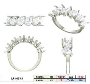 แหวนทอง14K 3ct หิน7ก้อนรูปทรงลูกแพร์ครึ่งนิรันดร์สำหรับงานแต่งงานและหมั้นห้องแล็บปลูกเพชรชุบโรเดียมประดับเพชร - Product Image 3