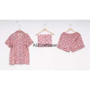 Conjunto de Pijama de Shorts para Mujer, 100% Algodón, Estampado Floral, con Cierre de Cordón, Impresión Digital, Suave y Transpirable, Ropa de Dormir de Verano - Product Image 4