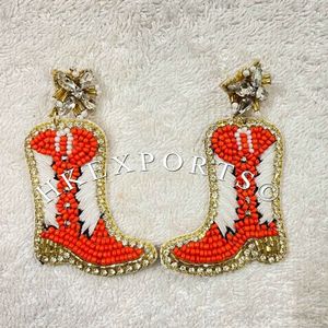 Botas de vaquero occidentales bohemias hechas a mano, Pendientes colgantes de cuentas rosas de semillas de rodeo, accesorios de joyería de moda de estilo occidental para mujer - Product Image 3