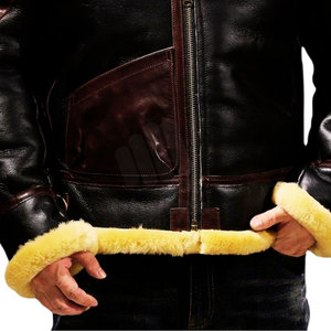 Vestes en cuir Shearling pour hommes, classiques, chaudes, écologiques, respirantes, mode hiver, usage quotidien, logo sur le devant - Product Image 5