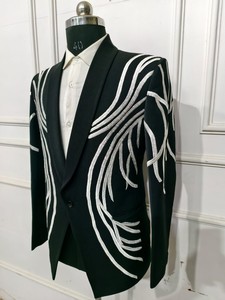 สูทสีดำปักลายสำหรับผู้ชายชุดทักซิโดกระดุมแถวเดียวทรงสลิมฟิต2ชิ้นขนาดใหญ่พิเศษ - Product Image 2