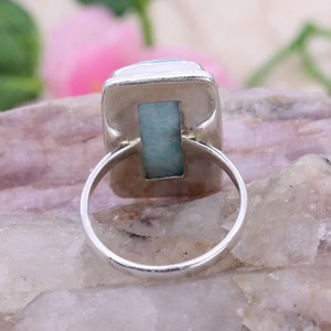 Anillo de Compromiso de Plata de Ley 925 con Estilo Vintage, Engaste de Bisel, Gran Gema de Larimar Azul, Joyería Hecha a Mano con Diamantes para Mujer - Product Image 4