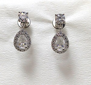 2 Ct Brilliant Cut Lab Grown Diamond Filled Drop Dangle Ring Solid 14K White Gold Halo Set IGI Certified Luxury Anniversary - Product Image 1