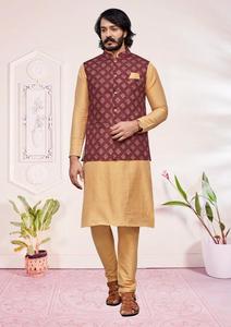 Ropa de fiesta de boda tradicional india, chaqueta de pijama Kurta interior de seda Jacquard pesado para hombre, moda Maruti MF187, tarifa al por mayor - Product Image 6