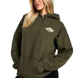 Últimas mujeres con capucha de hombro caído de gran tamaño 100% algodón ecológico a prueba de viento Casual estilo sólido sudaderas con capucha Otoño Invierno - Product Image 1