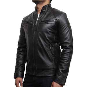 Custom New Arrival Vintage Style <b>Genuine</b> Leather Casual Wear Cotton <b>Nylon</b> Zipper Closure Windproof Men Leather jacket - Product Image 3
