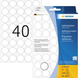 HERMA Point de marquage en papier blanc 19 mm, 1 280 étiquettes/paquet, accessoires pour dossiers - Product Image 1